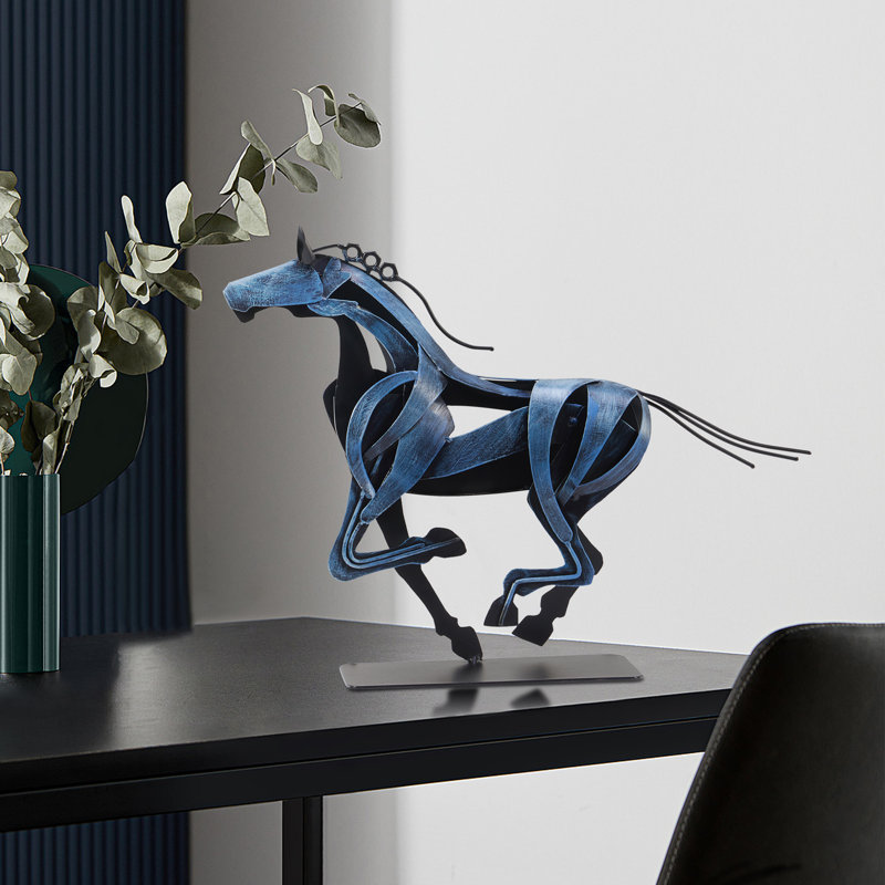 Handmade Metal Horse Statue Sculpture Décor For Horse Lovers Gifts, Blue