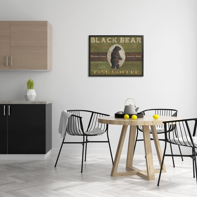 «Black Bear Fine Coffee Rustic Kitchen Mountain Animal» par June Erica Vess - Art textuel sur toile, H 24 po x l 30 po