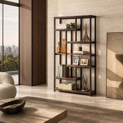 79" Modern 7-Tier Bookcase with Metal Frame