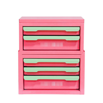 Five Office Workstation Storage Box In Pink, With Pull-Out Handle And Waterproof Iron Drawer-Style For Desk Stationery Makeup, Pink Color, Sheet Construction
