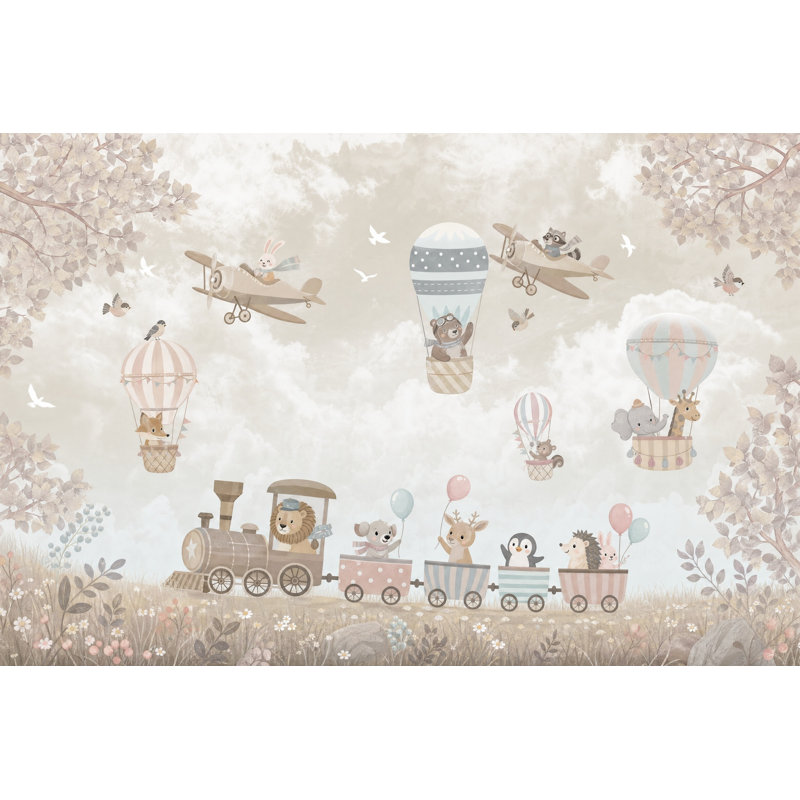 Papier peint beige avec nuages décoratifs aquarelle, 160 po x 108 po, Peler et coller