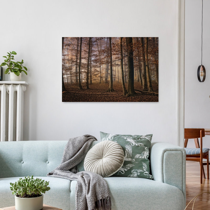Forêt d'automne brumeuse, tableau mural rustique et paisible représentant une forêt d'automne brumeuse, 24" H x 36" W