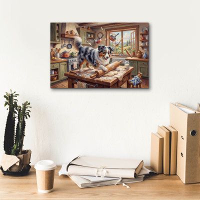  'Australian Shepherd In The Kitchen' by Rich Monet Canvas Wall Art, 18" x 12"