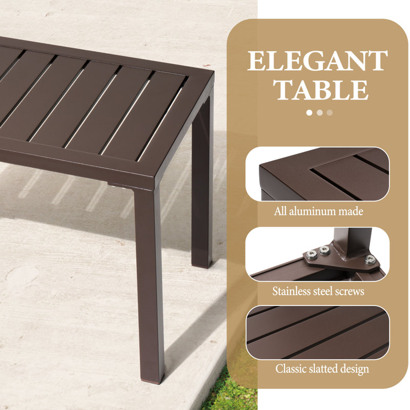 Table d'appoint rectangulaire en aluminium, Brun