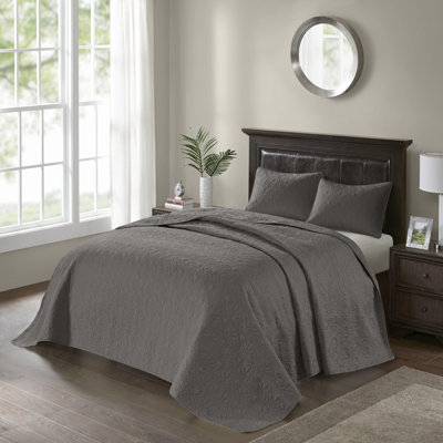 Reversible Bedspread Set Dark Grey Queen