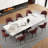 9 - Piece Marble Dining Table Set with 110” Rectangular Extendable Sintered Stone Top 8 Leather Chairs-983694610-984052870