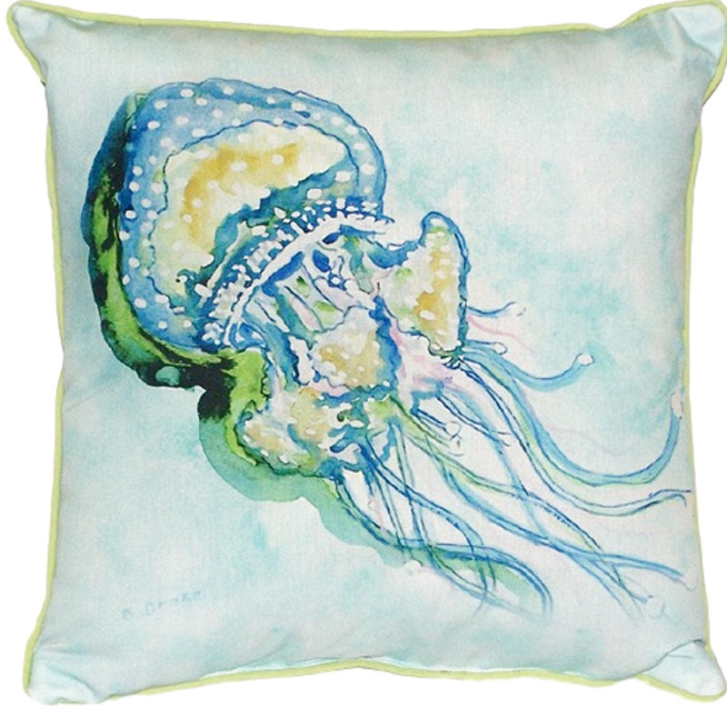 Jellyfish Outdoor Throw Pillow, 12" H x 12" W