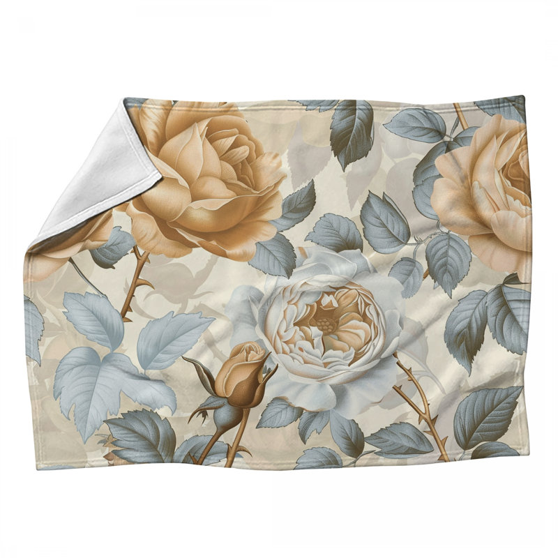 Jeté en molleton Beige Florals - Jetés botaniques pour canapés ou lits_16156, 50 po x 60 po