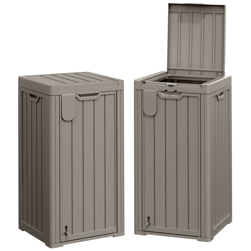Poubelle d'extérieur 34 gallons, conception à double accès avec porte avant et porte-étiquette suspendu, ensemble de 2
