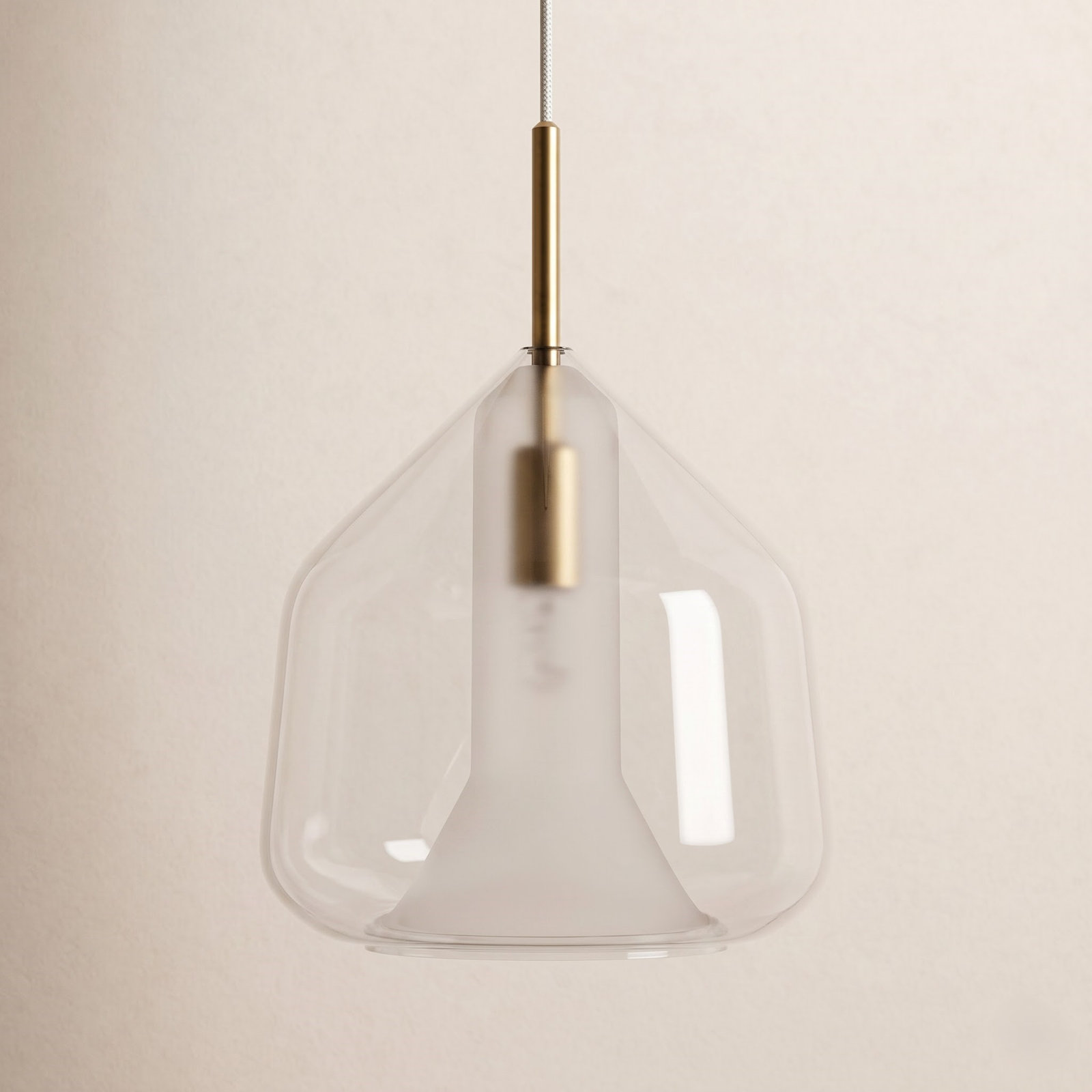 Ryia Single Light Glass Steel Dimmable Pendant, Clear, Satin Brass