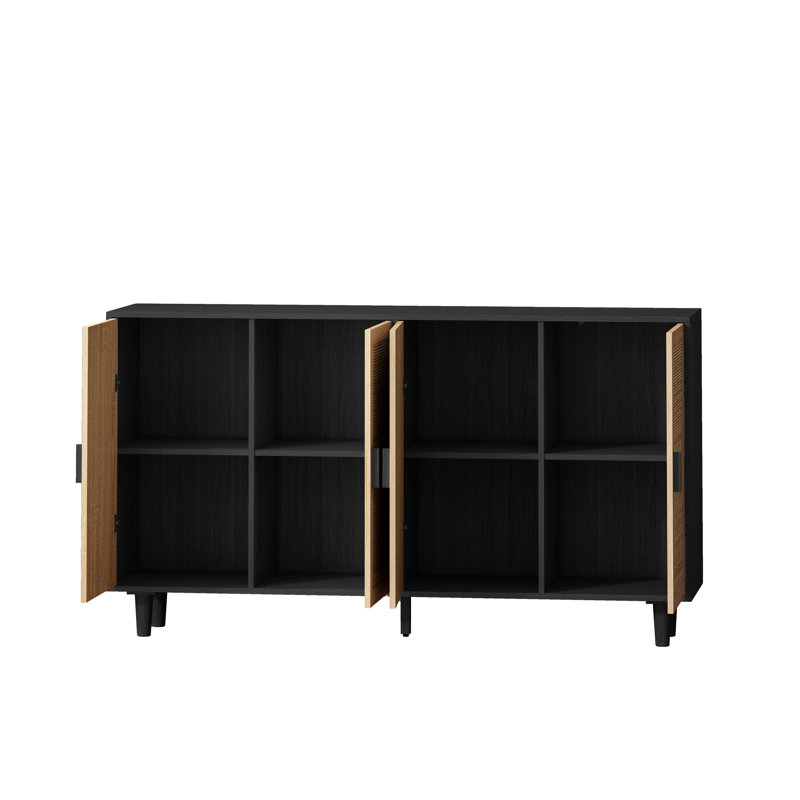 62.20"Elegant and Functional 4-Door Rattan Decorative Storage Cabinet, Brown 1