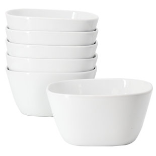 Our Table Simply White 6 Piece 6 Inch Porcelain Soft Square Cereal Bowl Set (Set of 6)