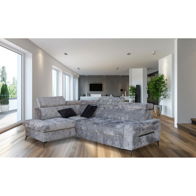 Canapé modulaire Floreda gris avec lit et rangement
