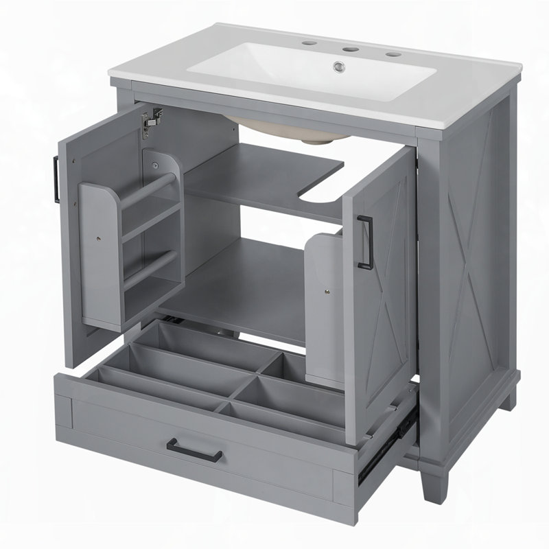 Meuble-lavabo de 30 pouces avec lavabo simple, Gris