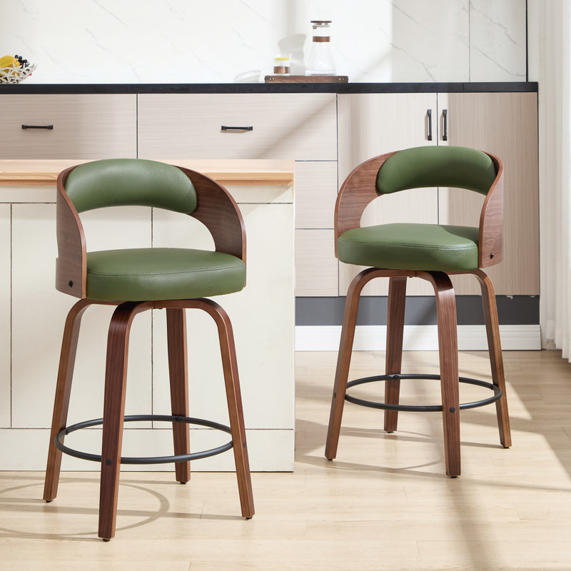 Comfortable Swivel Counter Stool With Durable Solid Wood Legs, Green
