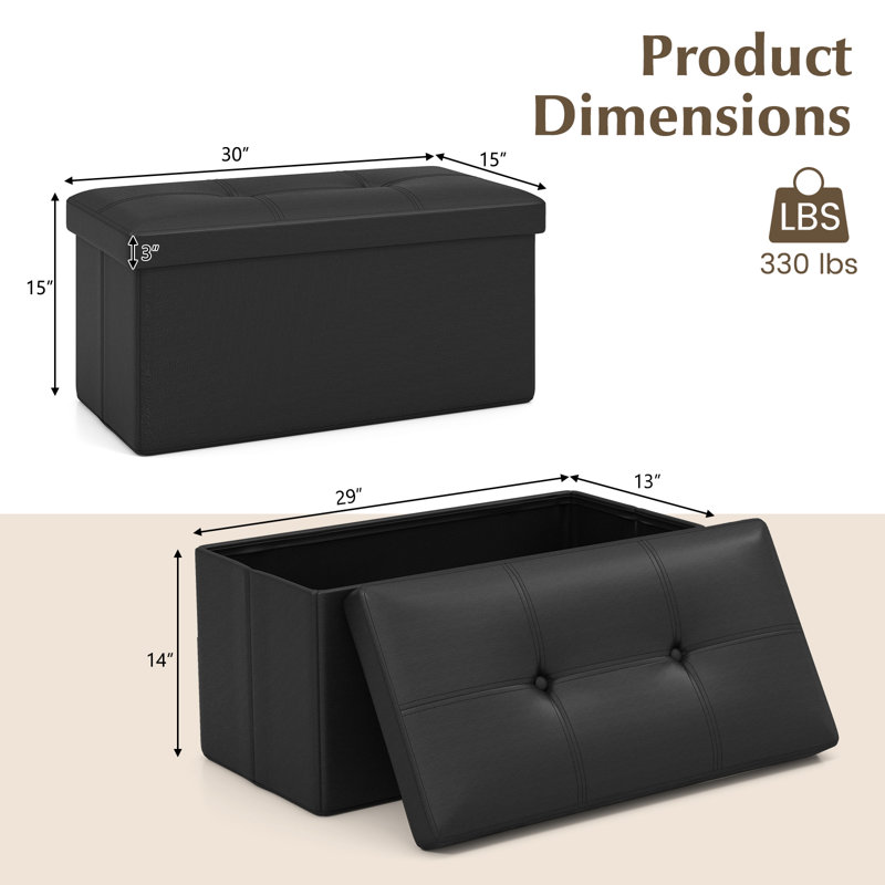 Faux Leather Ottoman, Black Faux Leather