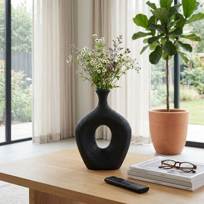 Vase ovale en céramique Kato, design ajouré, idéal pour la décoration intérieure - Vase de table sculptural moderne et haut, parfait comme centre de table pour la salle à manger ou le bureau.