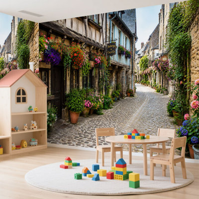 Papier peint adhésif autocollant Beautiful Alley An Old Town Europe Papier autocollant amovible pour décoration de salon Chambre à coucher H 100 po x l 144 po