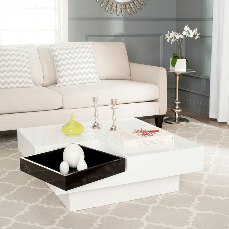 Rubbina Elegant Coffee Table – Sleek White Lacquer Surface with Plinth Base for Modern Living Rooms