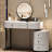 Minimalist Dressing Table With Detachable Round Mirror, Triple - Color Lighting For Facial Details, Three Drawer Storage On Main And Side, Reversible Side Cabinet, Adjustable To Bedroom Layout, White
