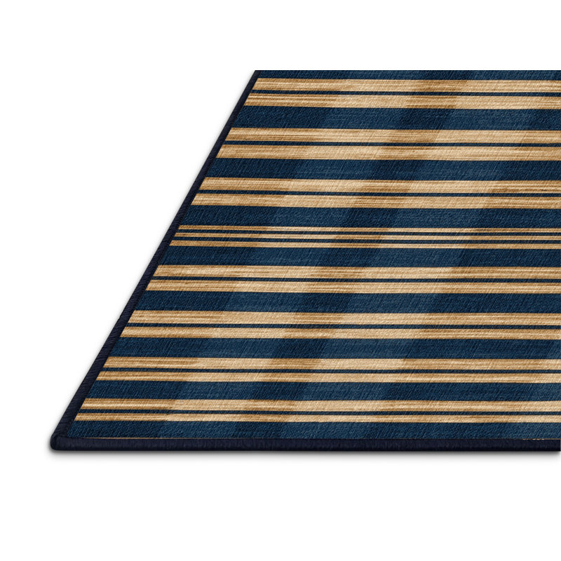  Tapis lavable rayé bleu marine et ivoire, Rectangulaire 3 pi x 5 pi