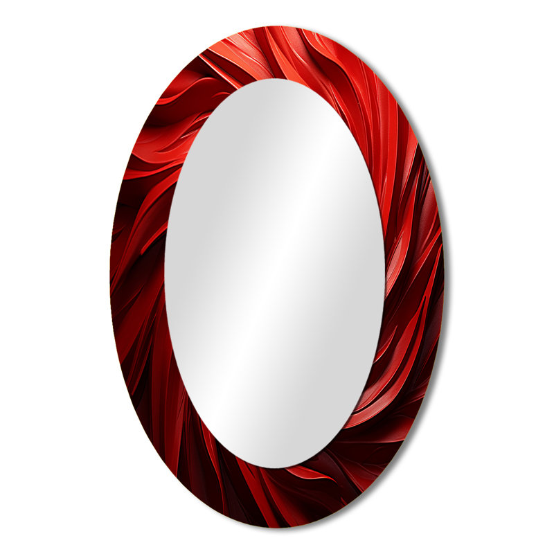 Red Abstract Spiral Dreamscape III - Red Modern Oval Wall Mirror, 36" x 24"
