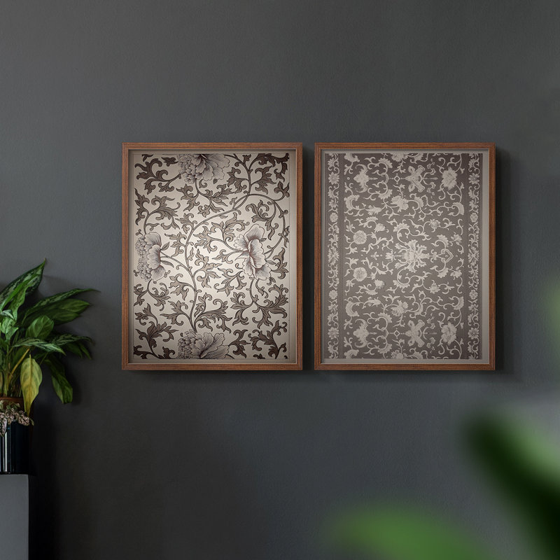 Vintage Abstract II - estampe numérique encadrée - ensemble de 2, Noyer, H 17 po x l 42 po