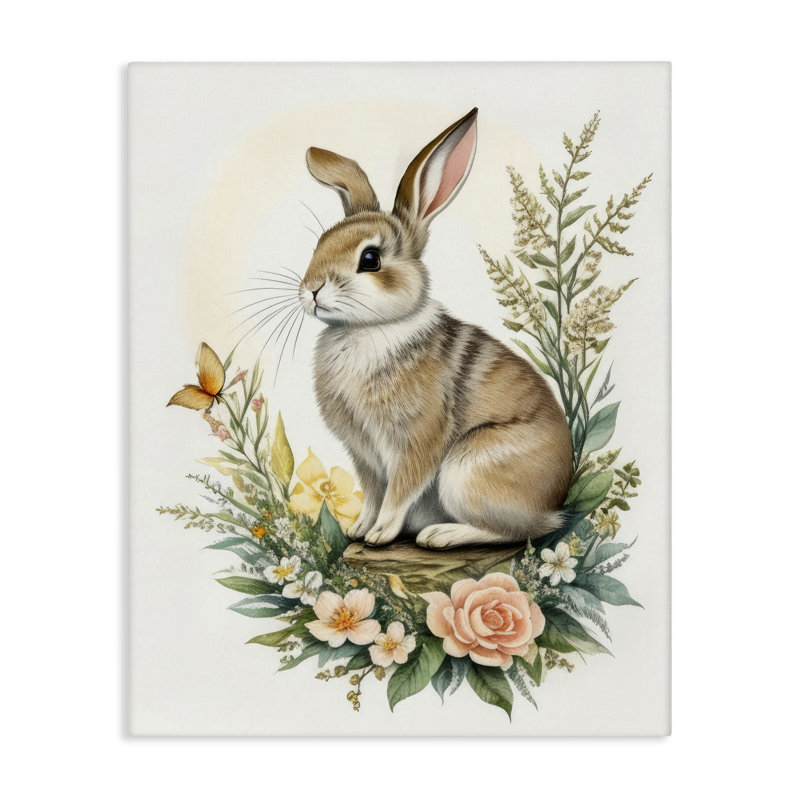 "Lapin parmi les fleurs", art mural par Denise Dundon, H 48 po x l 36 po