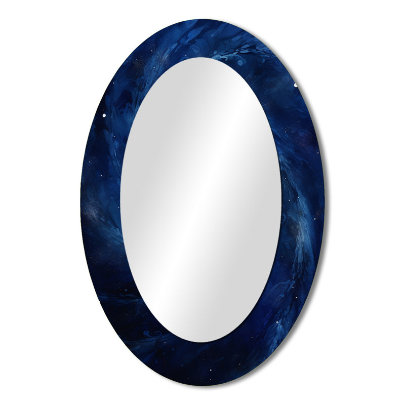Miroir décoratif ovale bleu en spirale ondulée IV - métal, 36 po x 24 po