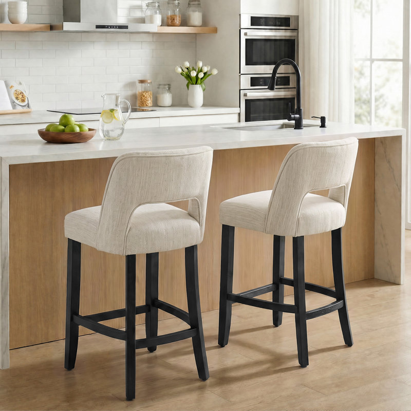 Tabouret de bar Bisto, Pieds noirs beiges