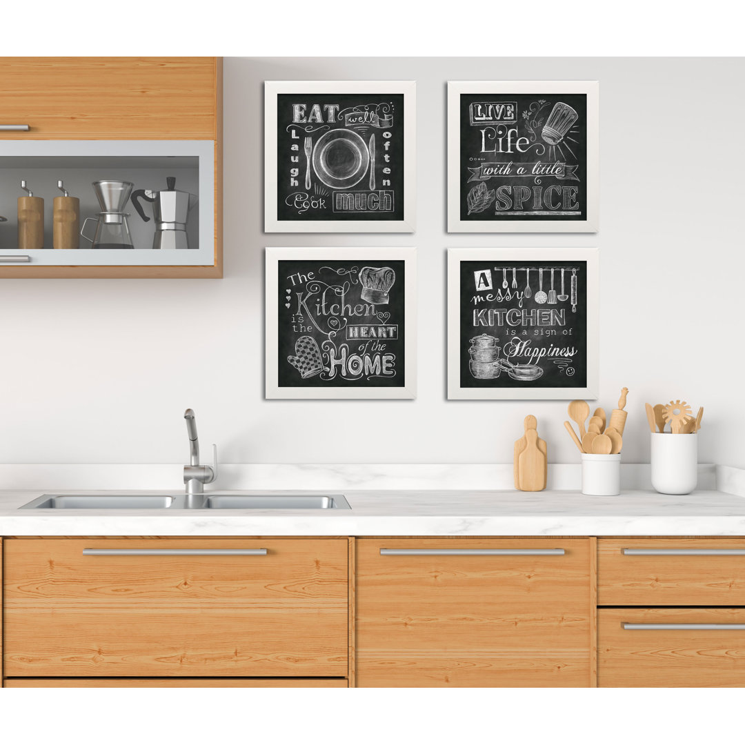 " Beautiful, Fun, Chalkboard Kitchen Signs; Messy Kitchen, Heart Of The Home, Spice Of Life, And Cook Much " by Donna Knold 4 - Pieces (Set of 4) Darby Home Co 