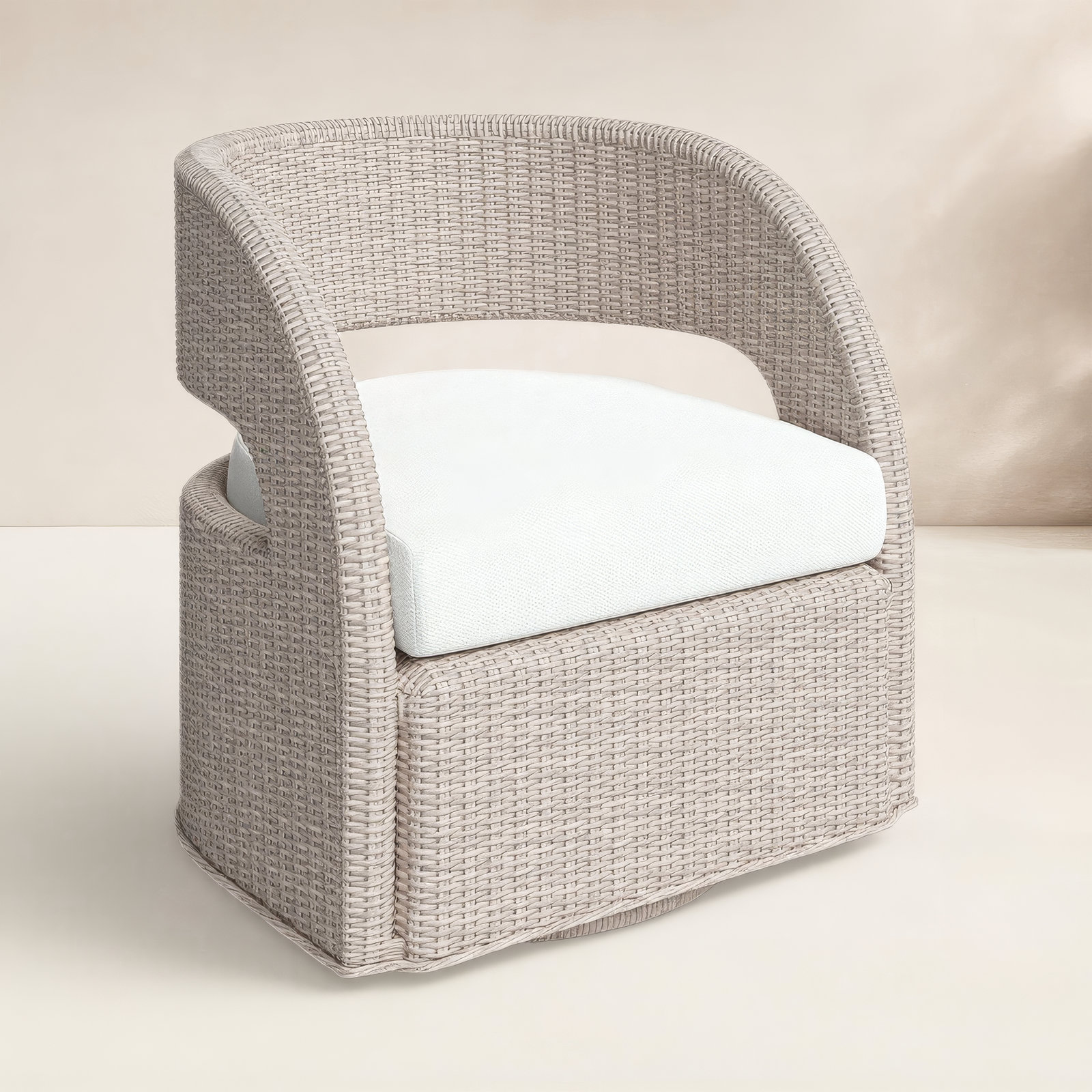 Maxille Swivel Wicker Outdoor Lounge Chair, Vintage White