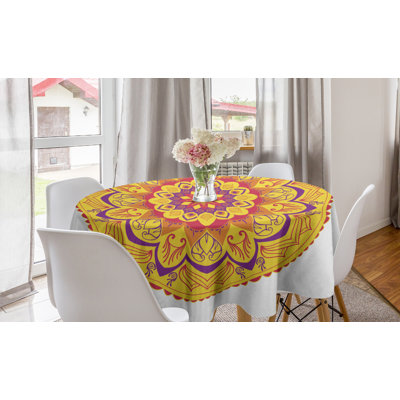 Ambesonne Rainbow Mandala Round Tablecloth, Warm Colored South Floral Design Oriental Eastern Pattern, Circle Table Cloth Cover For Dining Room Kitchen Decoration, 60", Multicolor