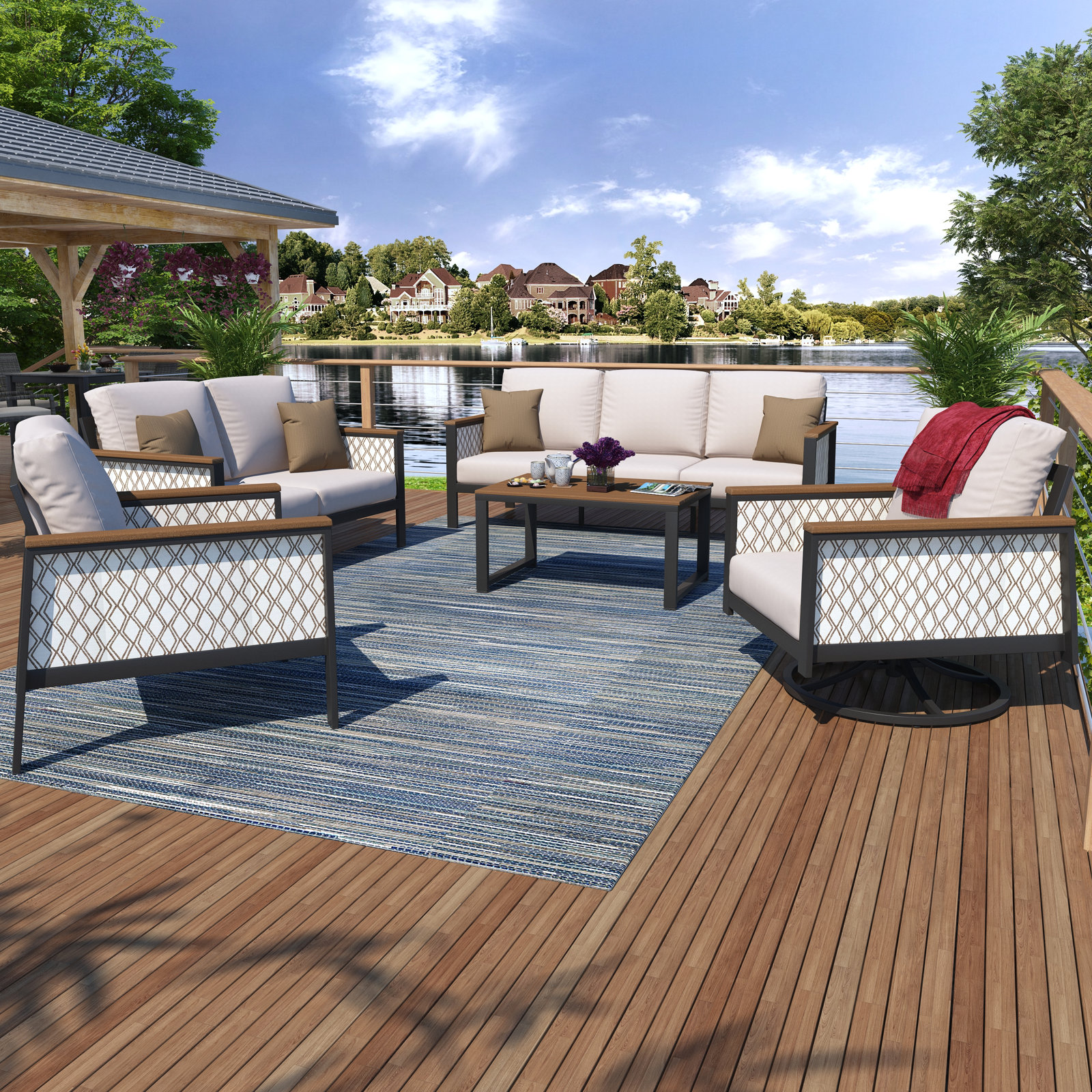 Townsend 7-Person Sunbrella® Patio Seating Group, Canvas White/Voyage Dune Fabric
