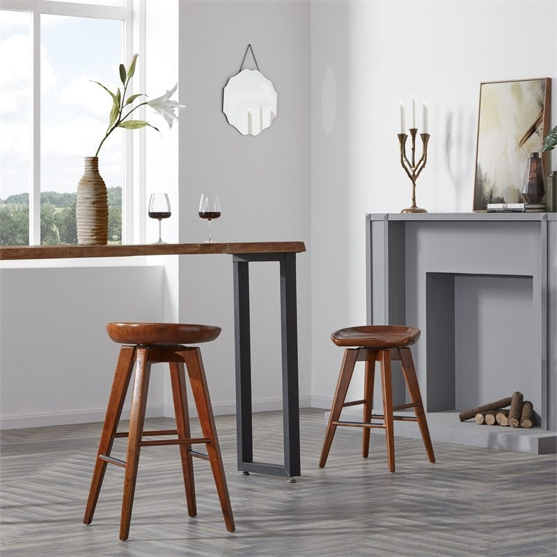  Tabouret pivotant sans dossier à hauteur de bar en noyer