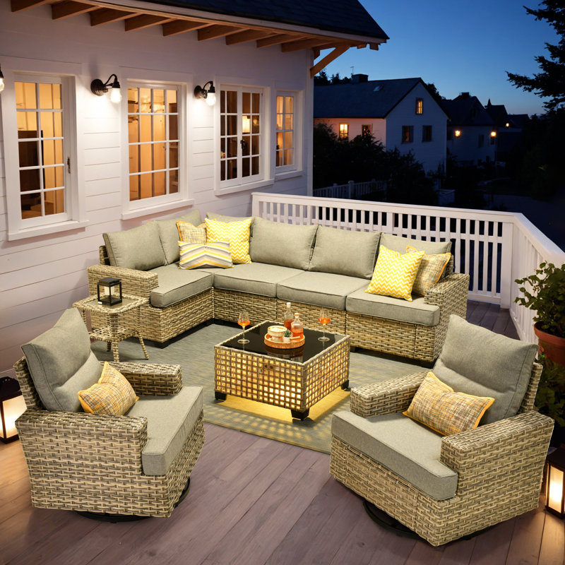 Outdoor Sofa 9-Piece Set With Coffee Table, Deep Size And Thick Cushion, Dark Gray