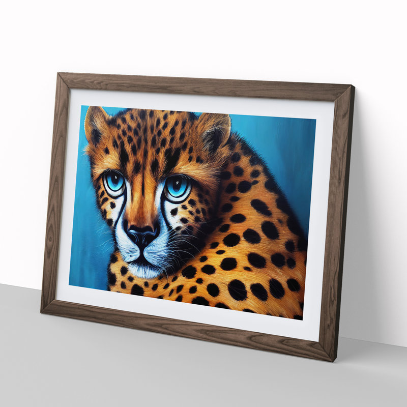 Graceful Cheetah - Single Picture Frame Print, 25cm H x 34cm W x 2cm D, Walnut Framed