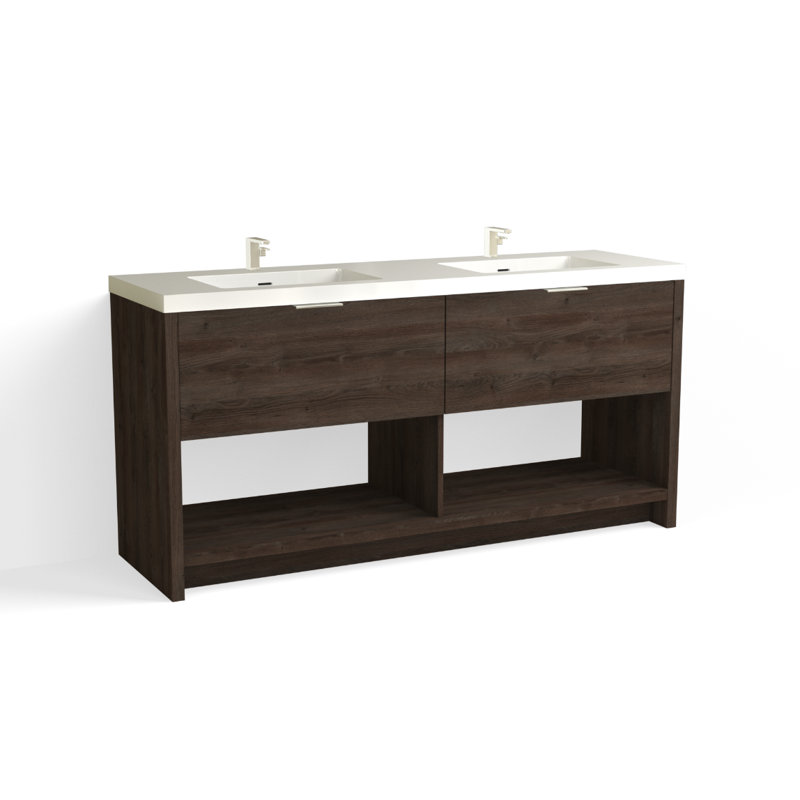 Vista 72" W Freestanding Double Bathroom Vanity, Single-Hole, White Gloss, White Nanomatte/Matte Black