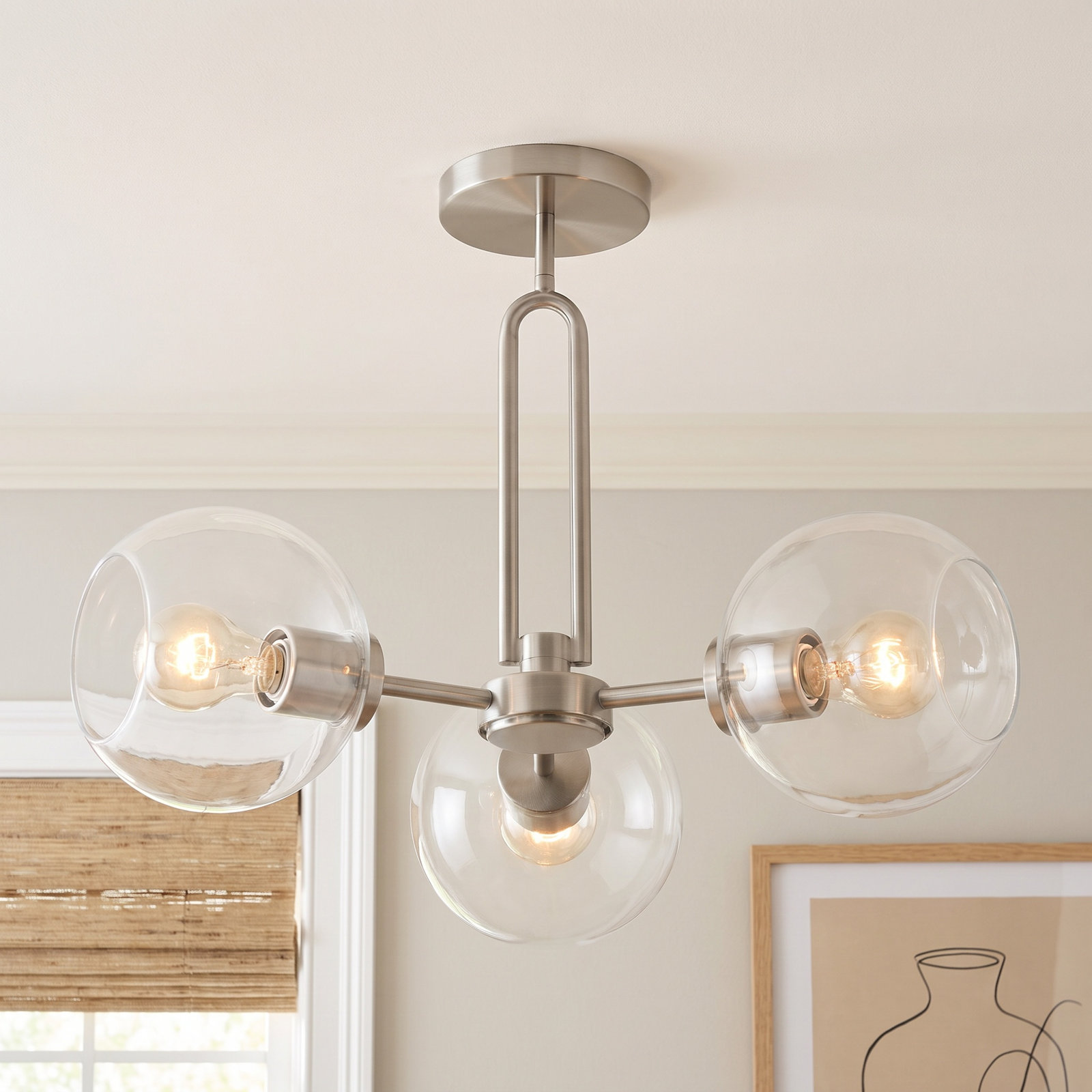 Herma 22" 3-Light Semi Flush Mount, Brushed Nickel