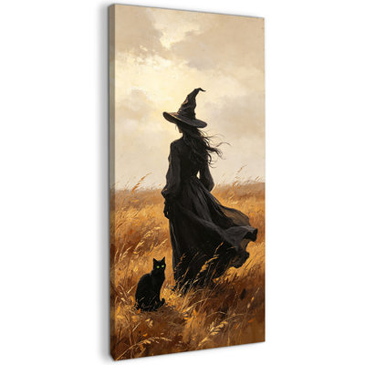 «Witch Wall Art», peinture mystérieuse d'Halloween, décoration murale pour salon, chambre à coucher Moody Autumn Field, galerie d'art sur toile tendue, prête à être suspendue, 20 po x 40 po