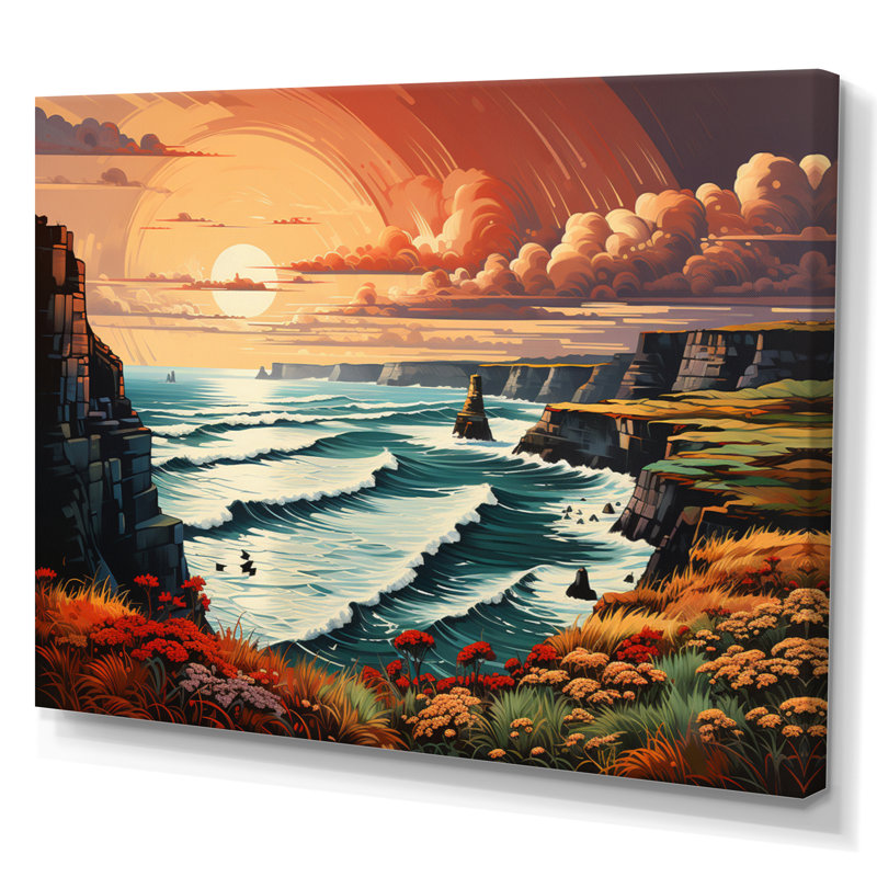 Irlande Falaises de Moher II, H 34 po x l 44 po x P 1,5 po, Toile tendue