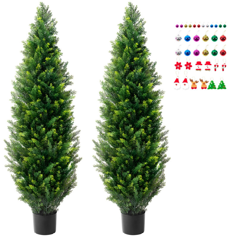 Artificial Cedar Topiary, 10.63" H x 14.17" W x 39.37" D