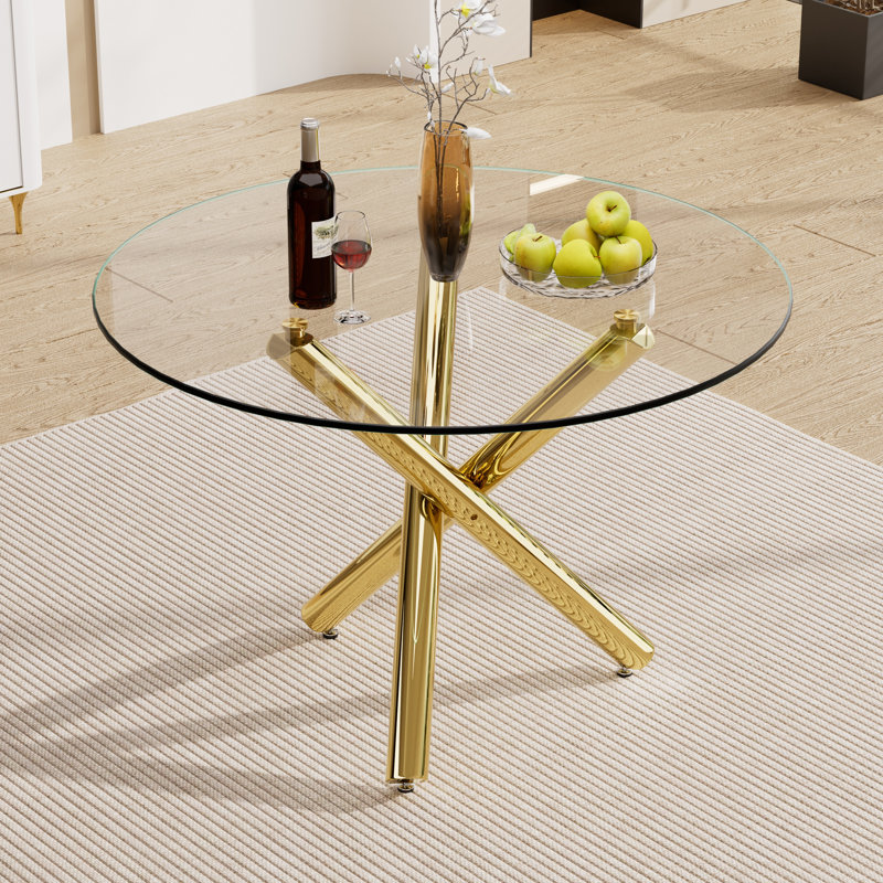 Table de salle à manger Kaizlyn Modern, 29,52 po H x 39,37 po L x 39,37 po l, Doré