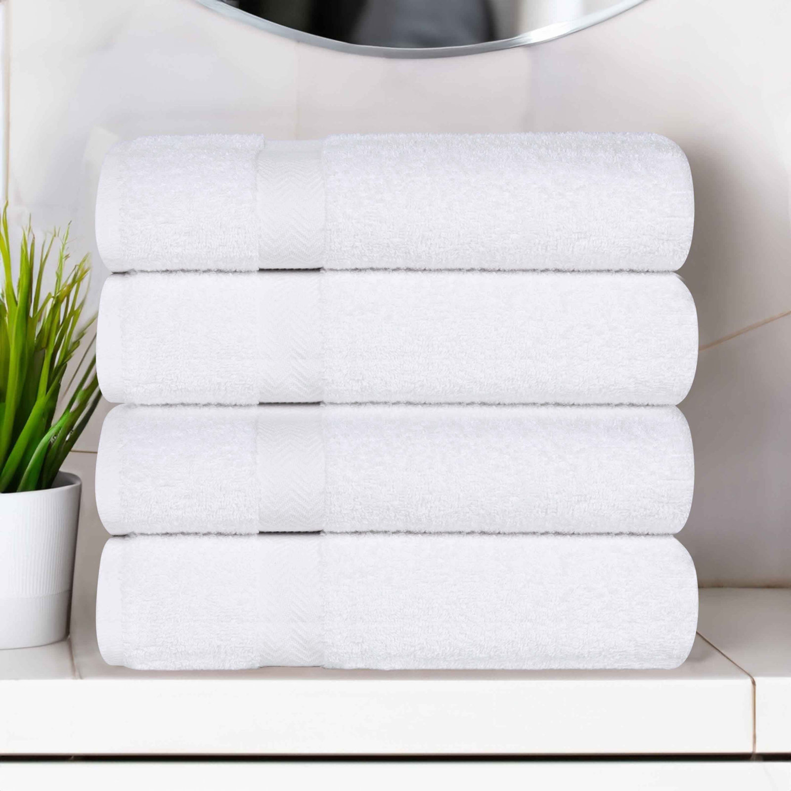 Quick-Drying Cotton Washcloth, White, 4 Pieces Towel Set