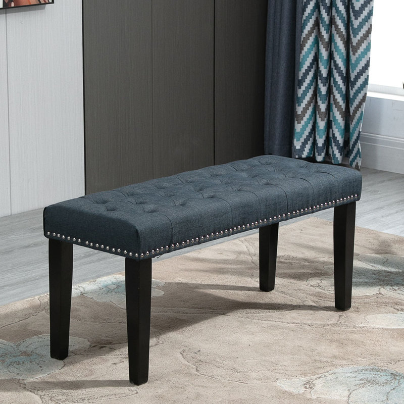 Iolanthe Polyester Upholstered Bench Entryway Bench, Denim Blue