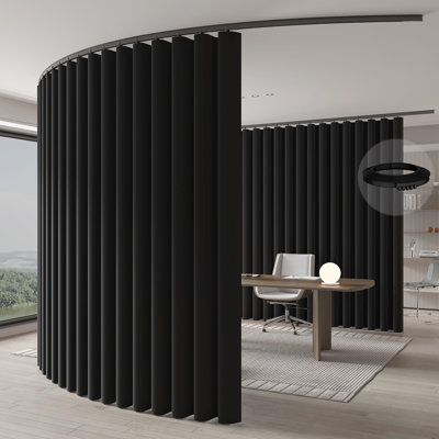 Room Divider Curtain Ceiling Curtain Track Set For Blackout And Privacy (Black Curtain + Black Track) 106" W X 84" L -1 Piece