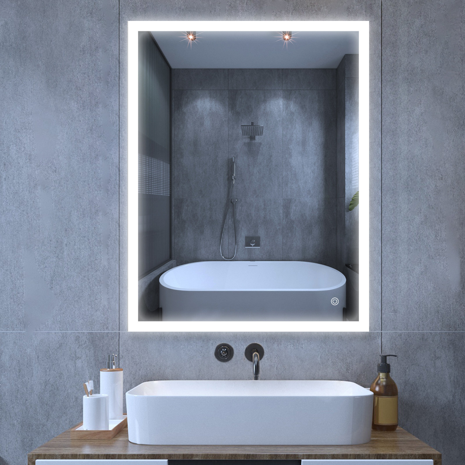 Aolaith Wall Mounted Rectangular Frameless Anti Fog LED Light Bathroom Mirror,Dimmable Vanity Mirror Wrought Studio Size: 36 H x 28 W