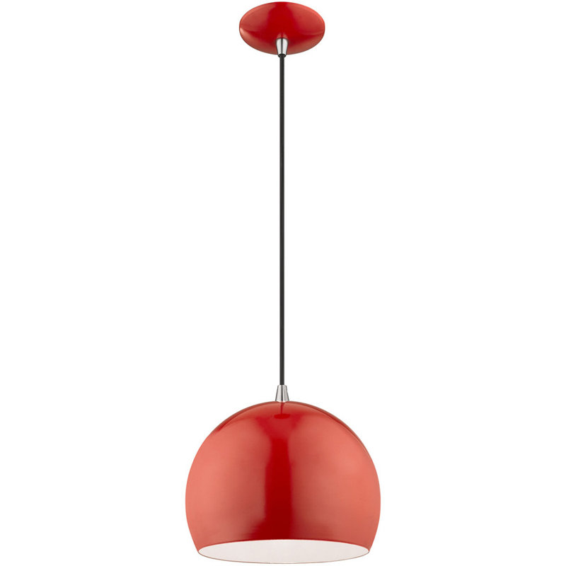 Luminaire suspendu en forme de dôme à 1 lumière Dristin, Rouge luisant, Rouge brillant / noir