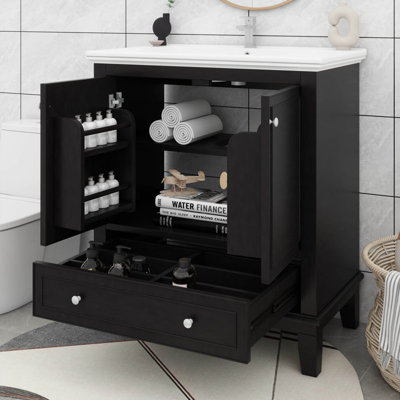 Meuble-lavabo multifonctionnel avec portes et tiroir 30 po
