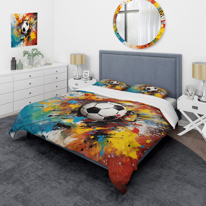 Abstraction Soccer Ball - Ensemble de housse de couette Soccer - Microfibre de polyester, Twin Duvet Cover + 2 Standard Shams